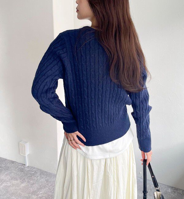 fredy emue「ウール混FR刺繍ケーブル柄カーディガン」|ニット・セーター|