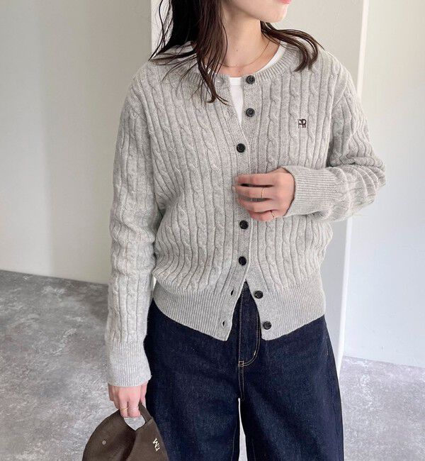 fredy emue「ウール混FR刺繍ケーブル柄カーディガン」|ニット・セーター|
