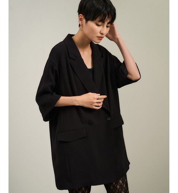 SALON adam et rope'「バックサテンハーフスリーブジャケット［セットアップ対応・今から秋まで］」|テーラードジャケット|ブラック(01)