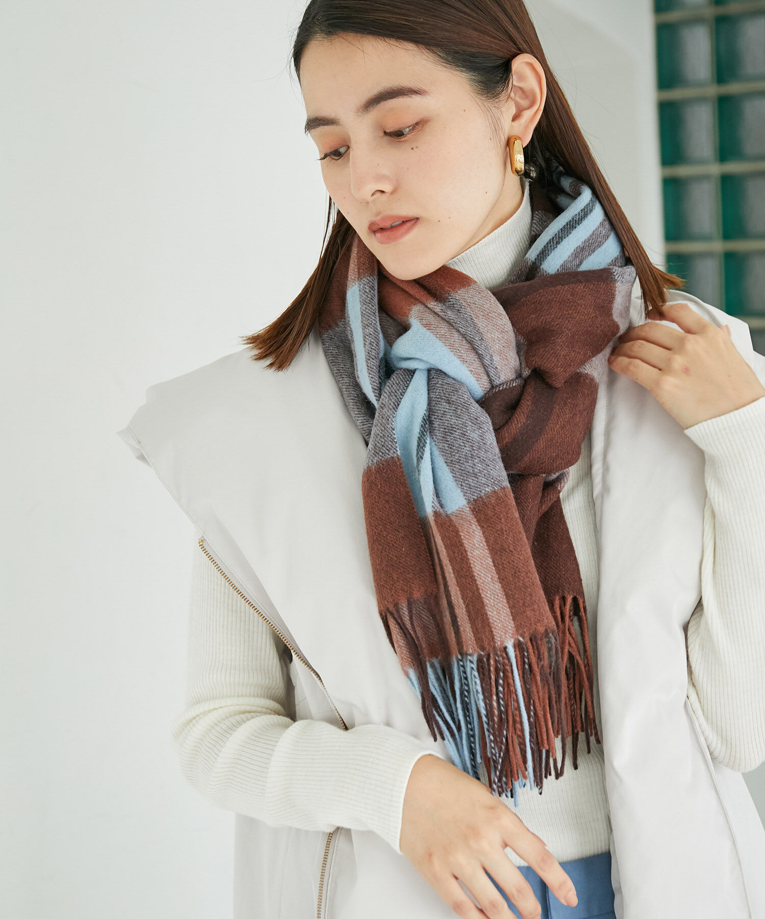 ROPE「ウールチェックストール」|ストール|サックス(48)