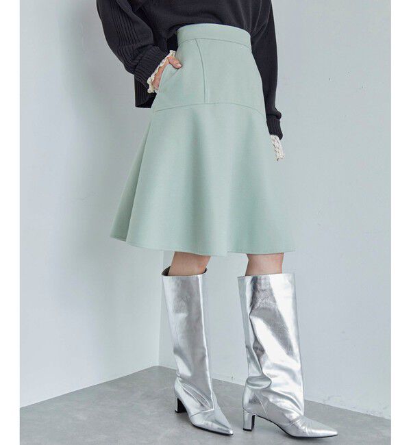 VIS「【洗える】ジャージメルトンニーレングスセミフレアスカート」|スカート|ライトグリーン