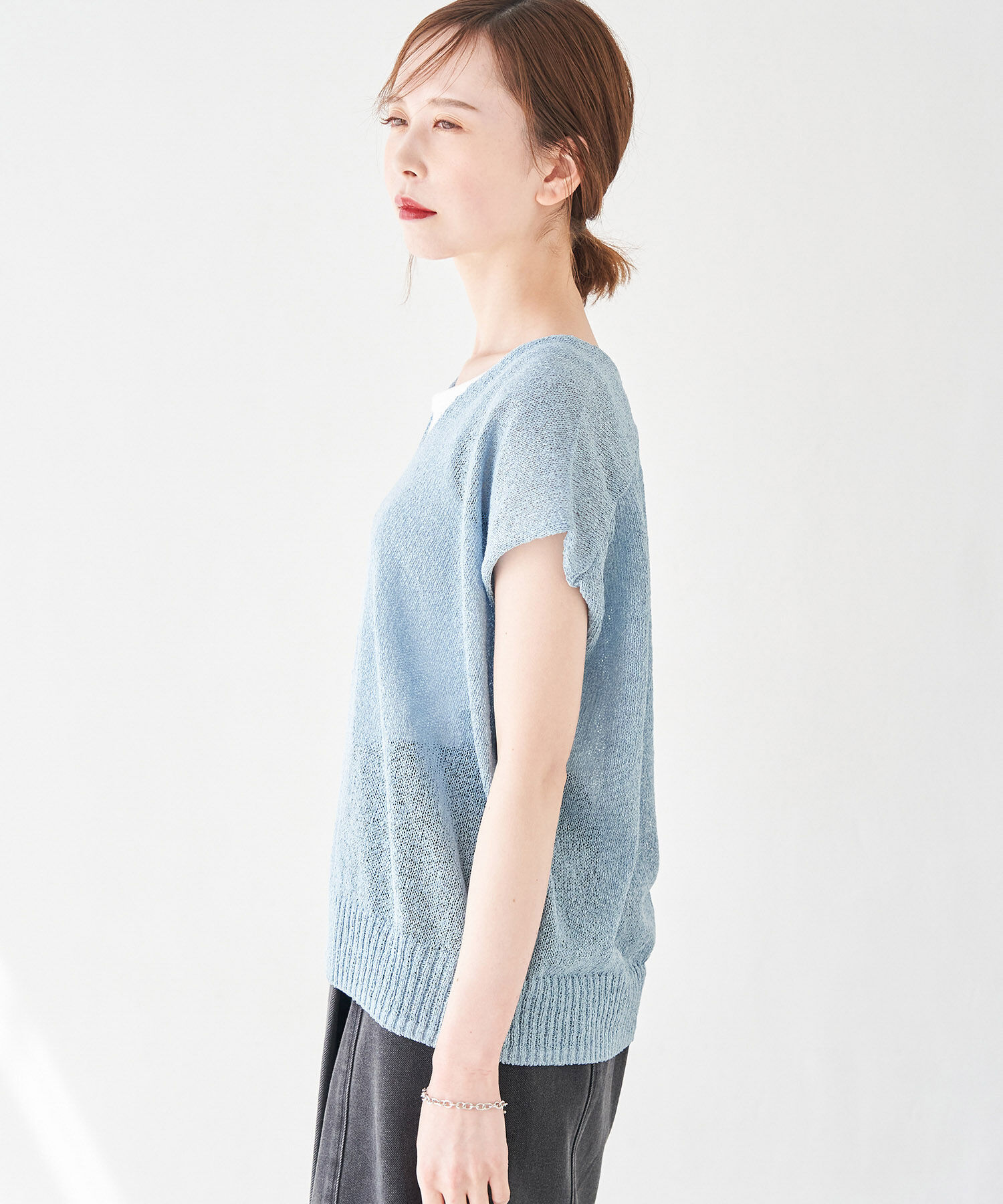 Rope&rsquo;Picnic「【emur】TSUMUGI和紙混Vネックニットプルオーバー」|ニット・セーター|