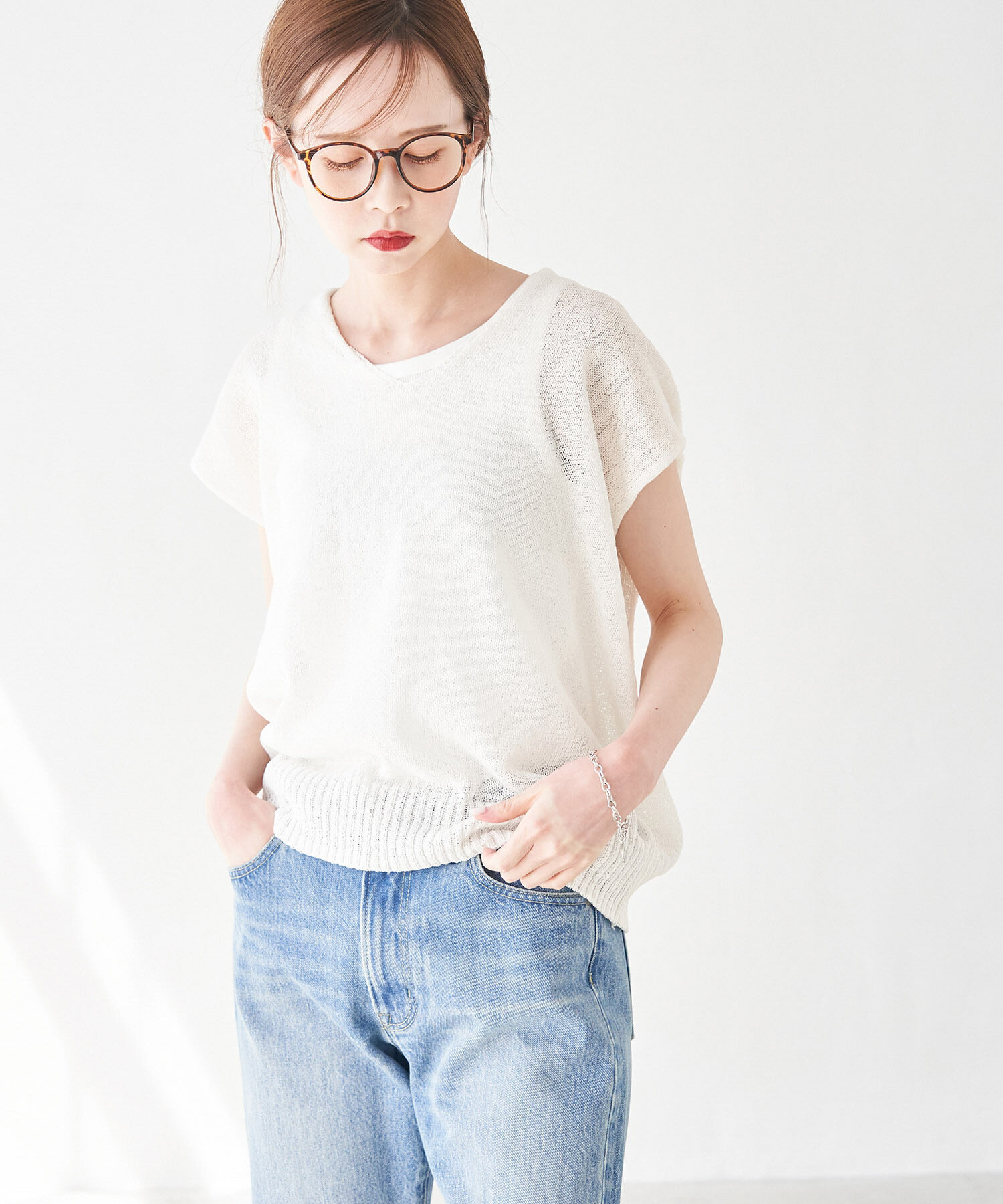 Rope&rsquo;Picnic「【emur】TSUMUGI和紙混Vネックニットプルオーバー」|ニット・セーター|