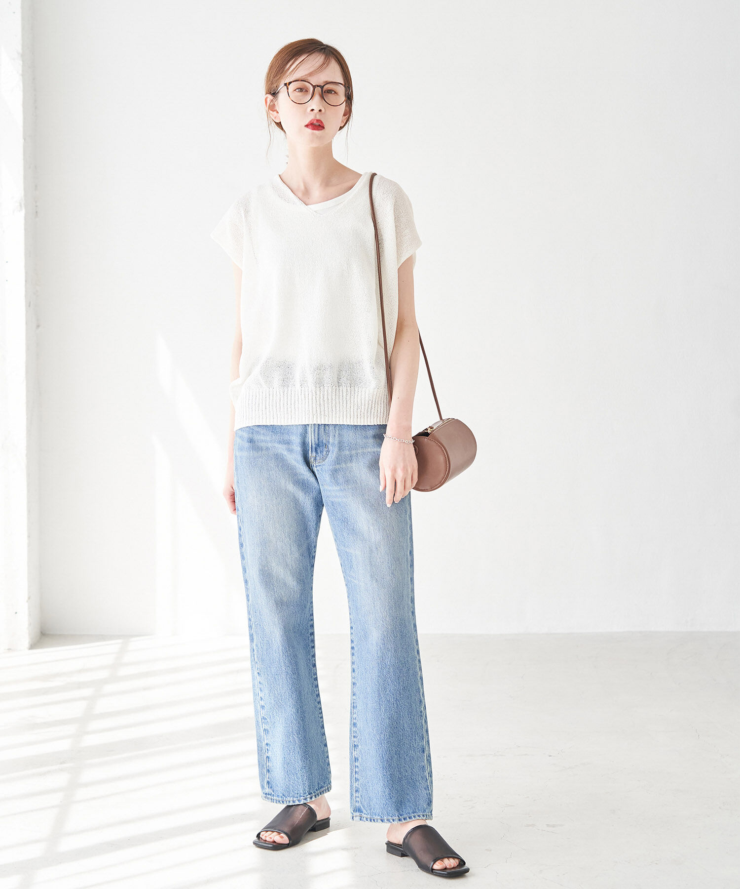 Rope&rsquo;Picnic「【emur】TSUMUGI和紙混Vネックニットプルオーバー」|ニット・セーター|