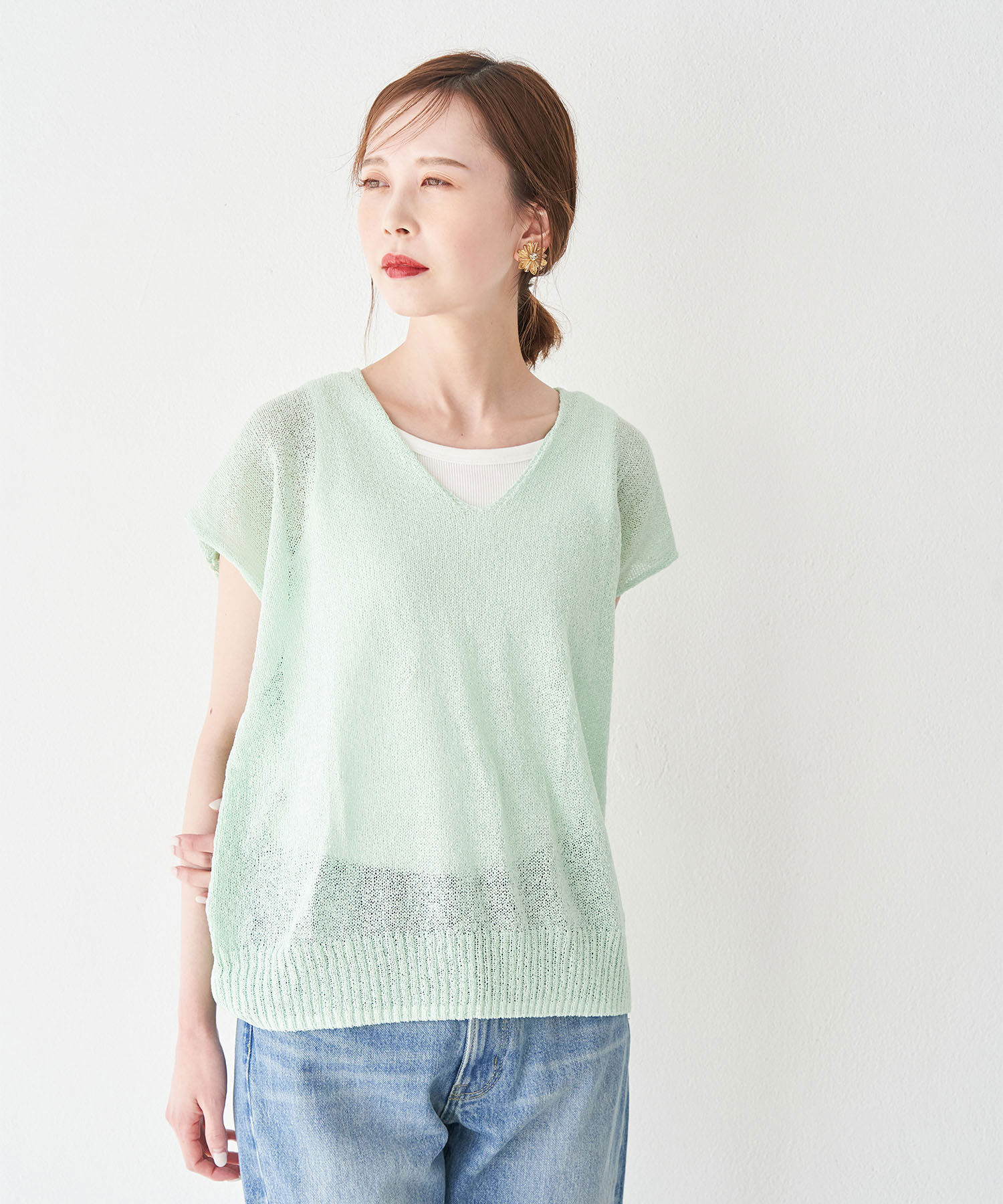 Rope&rsquo;Picnic「【emur】TSUMUGI和紙混Vネックニットプルオーバー」|ニット・セーター|