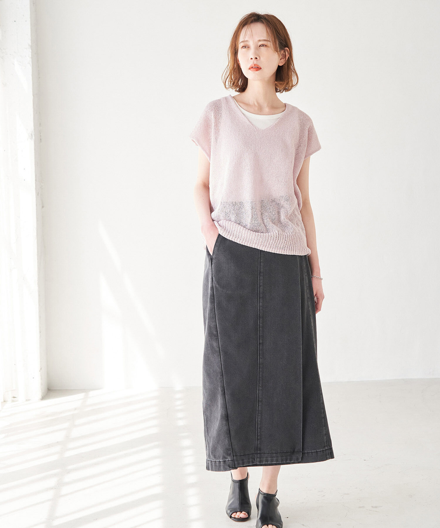 Rope&rsquo;Picnic「【emur】TSUMUGI和紙混Vネックニットプルオーバー」|ニット・セーター|