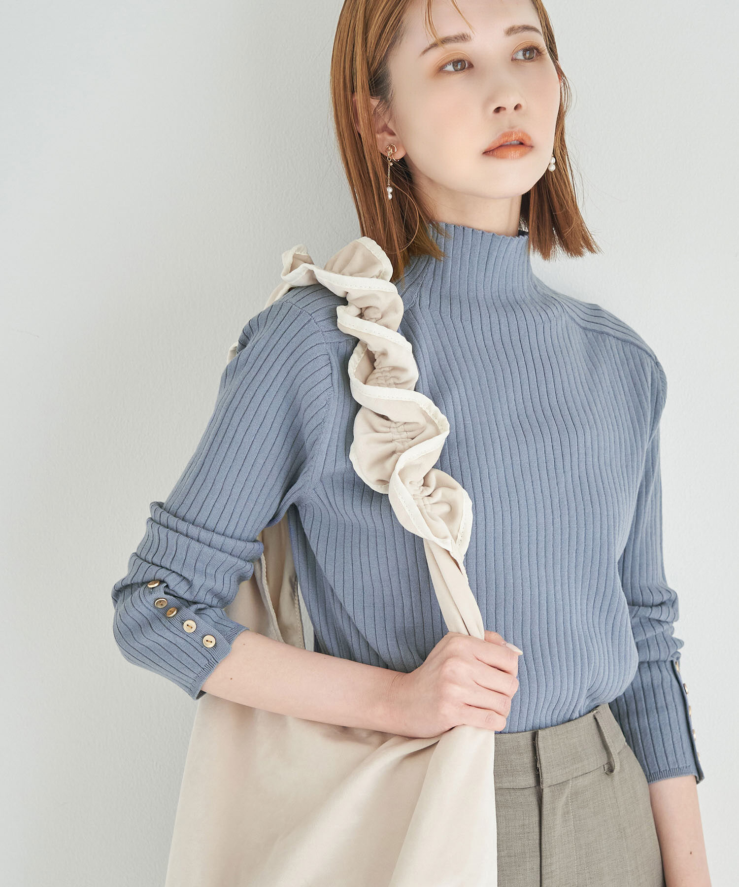 Rope&rsquo;Picnic「【WEB限定】袖アソートボタンハイネックニット」|ニット・セーター|