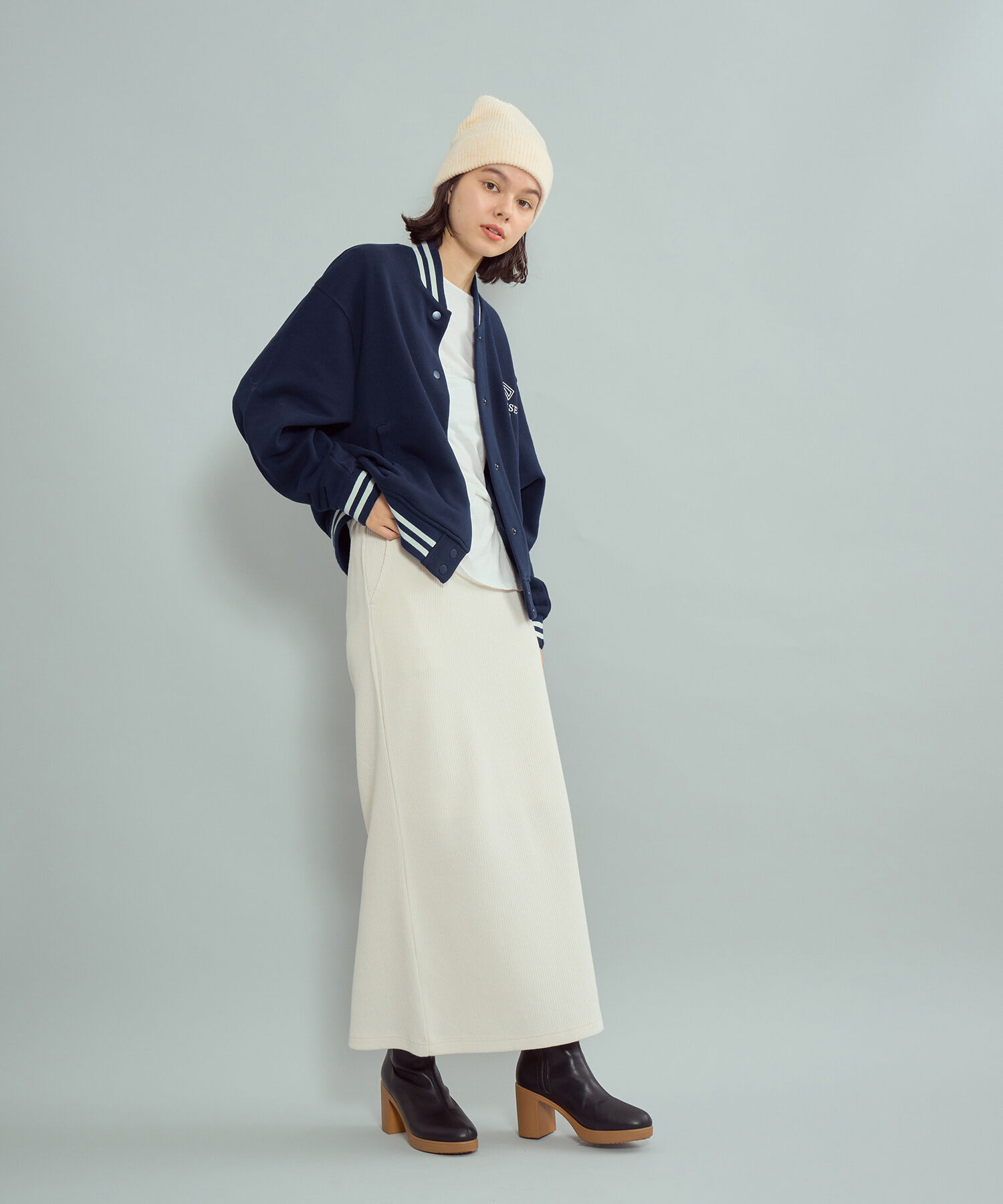 ROPE' PICNIC R「【CONVERSE/コンバース】裏毛リブラインスタジャン」|ブルゾン・スタジャン|