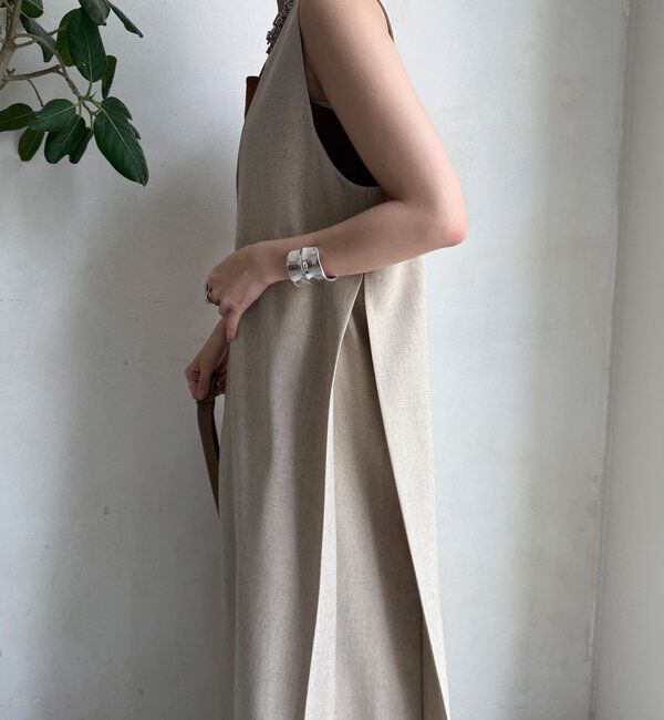  「【WEB限定】リネン混深Vジャンスカ」|ワンピース|