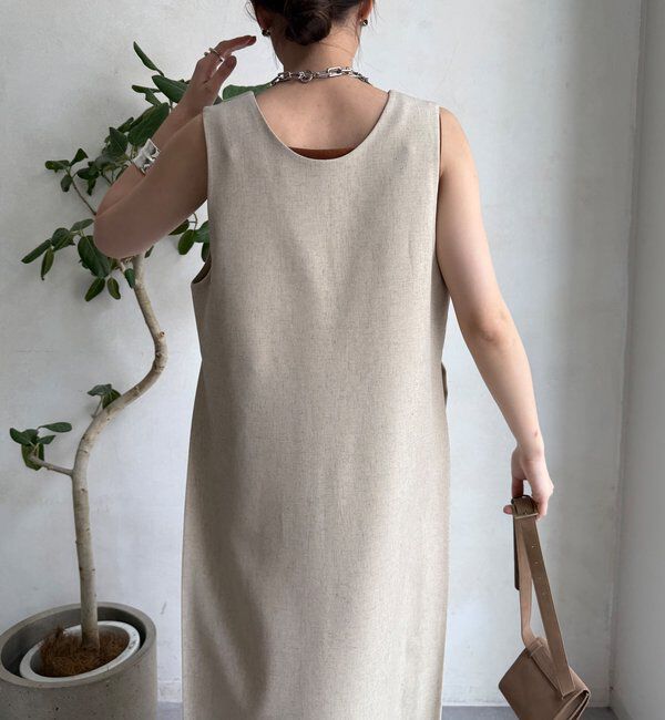  「【WEB限定】リネン混深Vジャンスカ」|ワンピース|