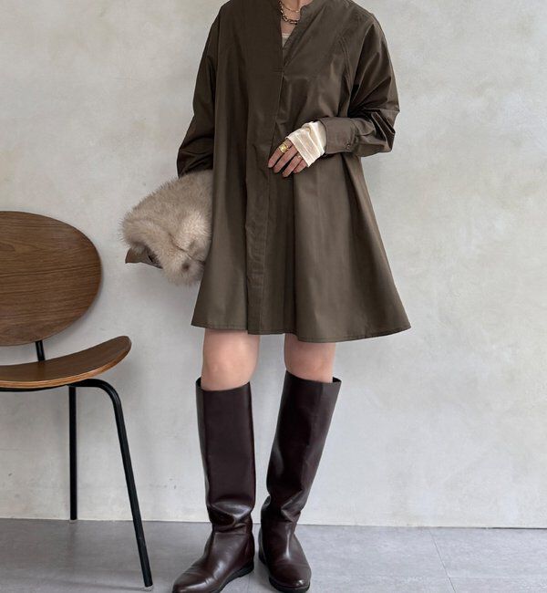  「チュニックフレアブラウス」|シャツ・ブラウス|カーキ