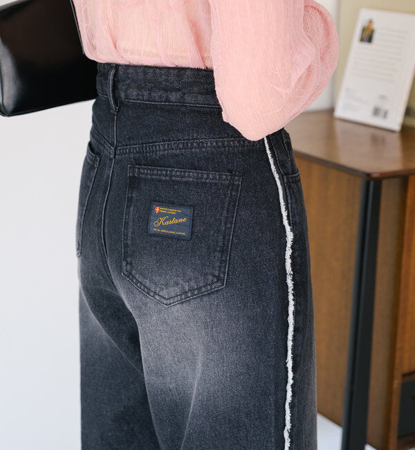  「【-5㎏細見え/2サイズ展開/低身長サイズ】フリンジデニムパンツ」|デニム|