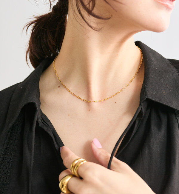  「【さり気ないポイントに】SV925ゴールドチェーンショートネックレス」|リング|