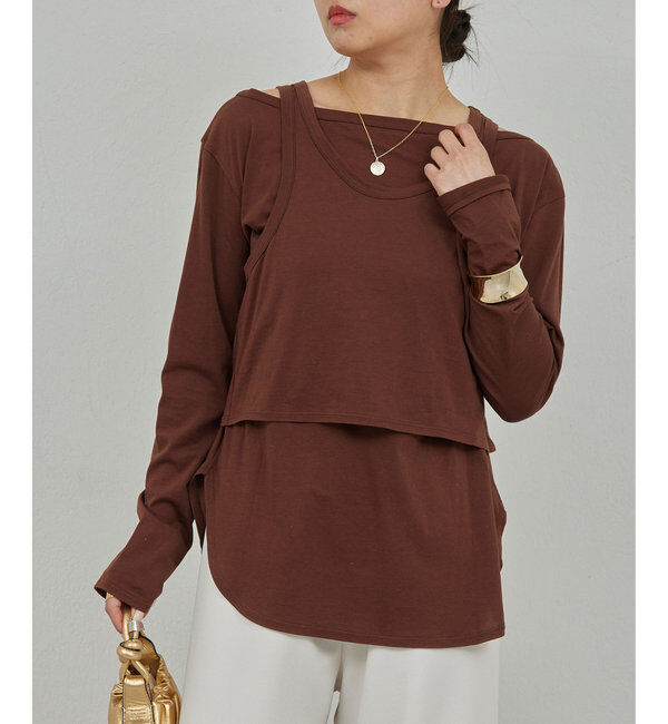  「レイヤードカットソー」|Tシャツ・カットソー|ブラウン