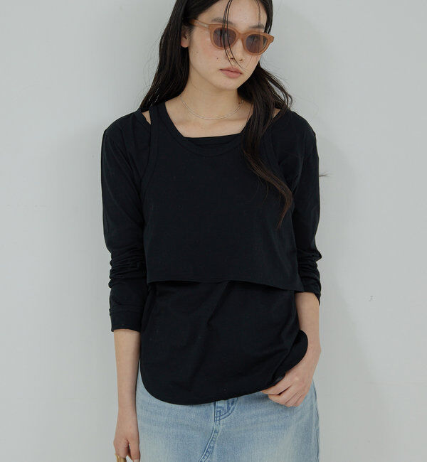  「レイヤードカットソー」|Tシャツ・カットソー|ブラック