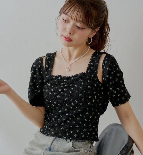  「【SET ITEM】フラワーボレロ+タンクセット」|Tシャツ・カットソー|ブラック