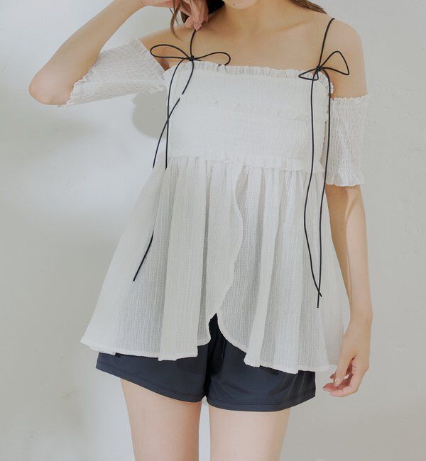  「【水着】シャーリングオフショル3点セット」|ビキニ|