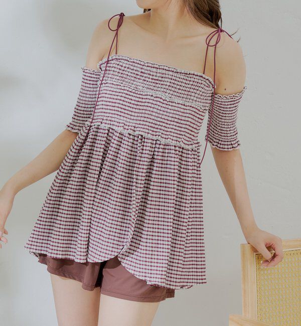  「【水着】シャーリングオフショル3点セット」|ビキニ|