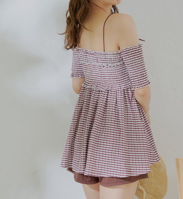  「【水着】シャーリングオフショル3点セット」|ビキニ|