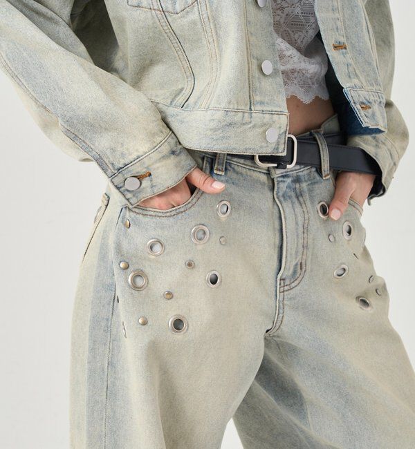  「EYELET LOW RISE DENIM /アイレットローライズデニム」|デニム|サックスブルー