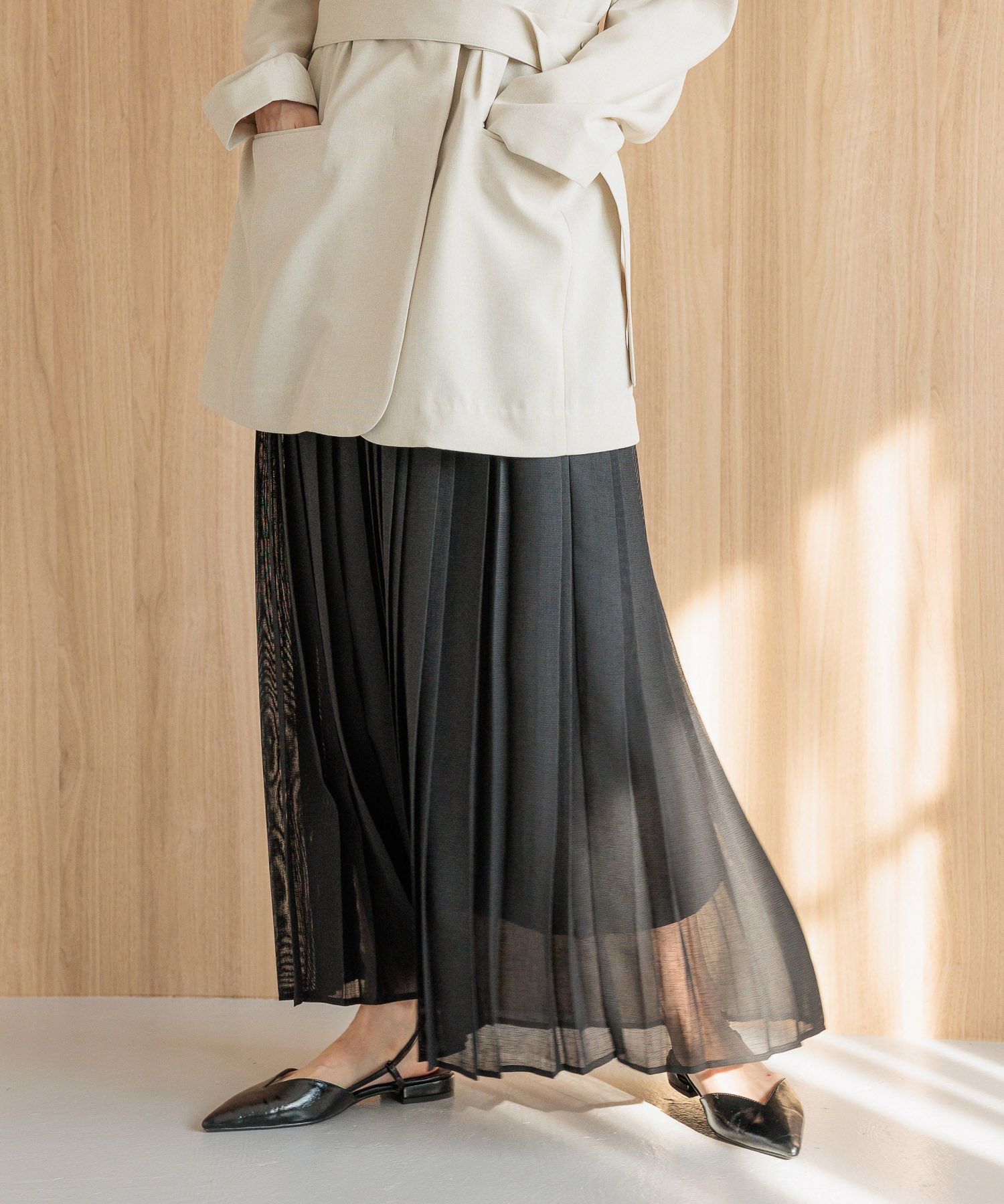 A part by 「メッシュプリーツスカート」|スカート|ブラック