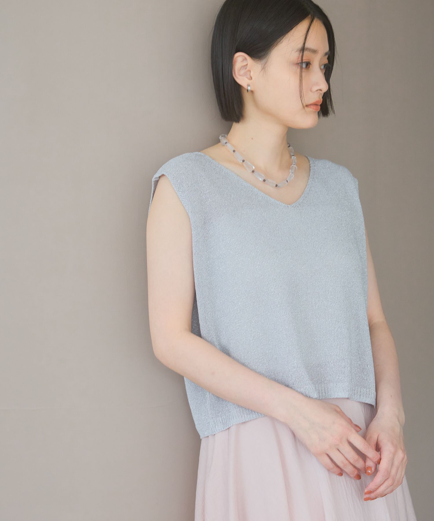 A part by 「ラメニットノースリーブ」|ニット・セーター|ライトグレー