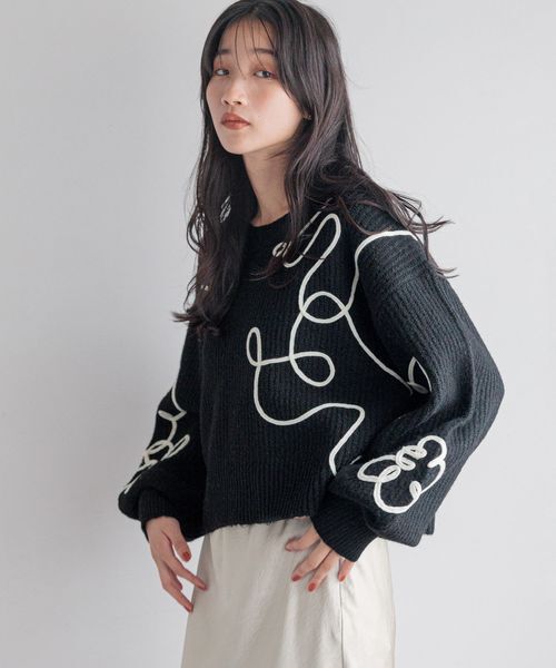 LOWRYS FARM「エンブロイダリーニップルオーバーＬＳ」|ニット・セーター|