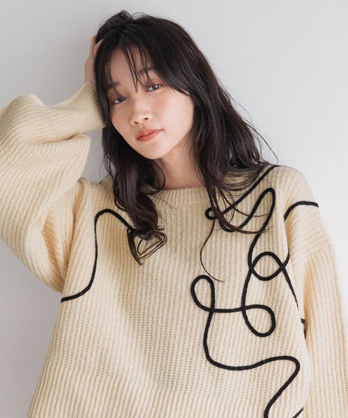 LOWRYS FARM「エンブロイダリーニップルオーバーＬＳ」|ニット・セーター|