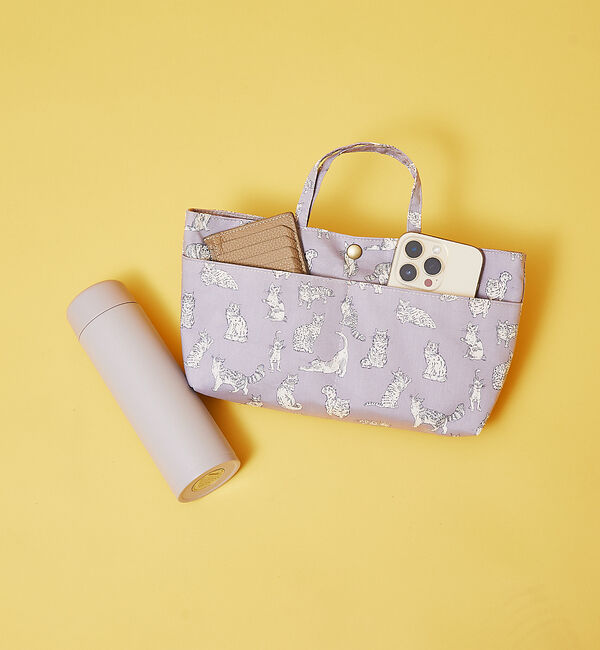 collex「リバティプリント バッグインバッグ ミャオウ 猫柄」|エコバッグ|ライトグレー