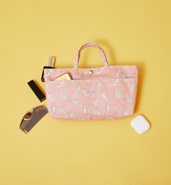 collex「リバティプリント バッグインバッグ ミャオウ 猫柄」|エコバッグ|ピンク