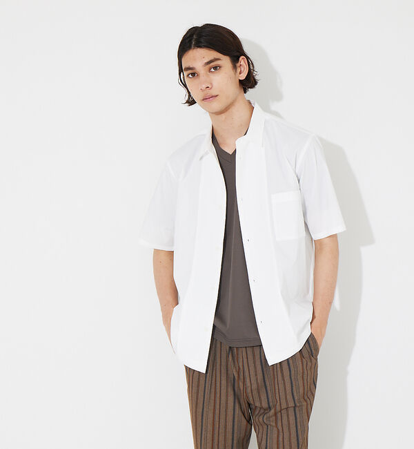 ABAHOUSE「タイプライター 切替 コンビ 半袖シャツ」|シャツ・ブラウス|オフホワイト