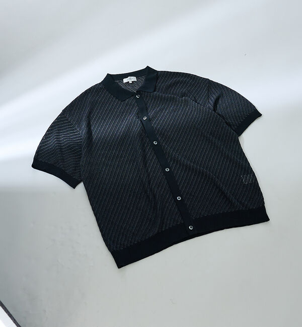 ABAHOUSE「【透かし編み】バイアス メッシュニットポロ  / ニットシャツ」|カーディガン|