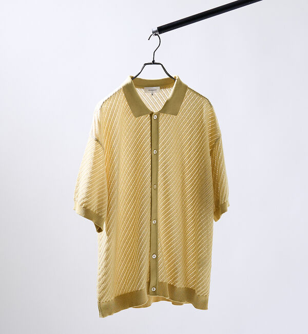 ABAHOUSE「【透かし編み】バイアス メッシュニットポロ  / ニットシャツ」|カーディガン|