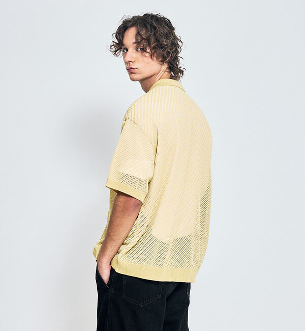 ABAHOUSE「【透かし編み】バイアス メッシュニットポロ  / ニットシャツ」|カーディガン|