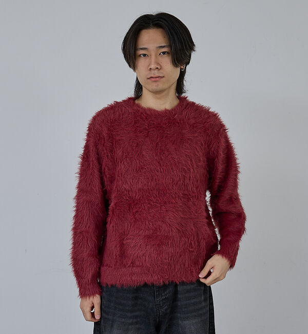 ABAHOUSE「【AH ABAHOUSE】ロングシャギー クルーネックニット」|ニット・セーター|ワイン