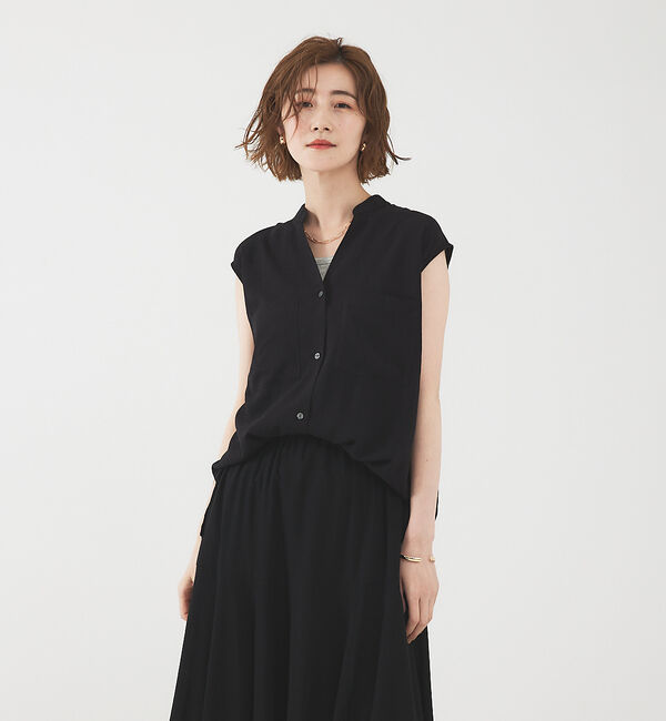 abahouse mavie「レーヨンリネンノースリーブシャツ」|シャツ・ブラウス|