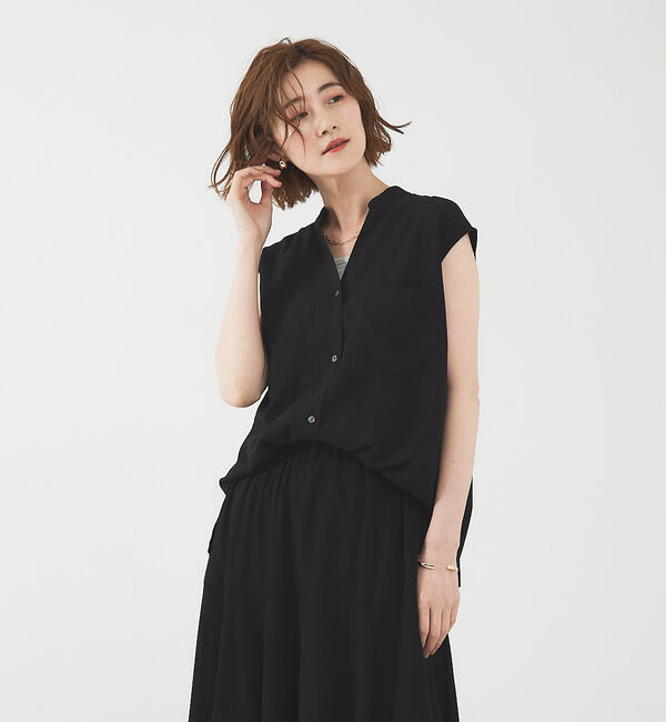 abahouse mavie「レーヨンリネンノースリーブシャツ」|シャツ・ブラウス|