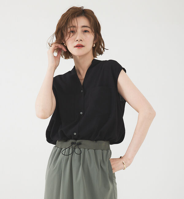 abahouse mavie「レーヨンリネンノースリーブシャツ」|シャツ・ブラウス|