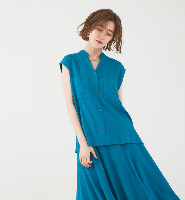 abahouse mavie「レーヨンリネンノースリーブシャツ」|シャツ・ブラウス|