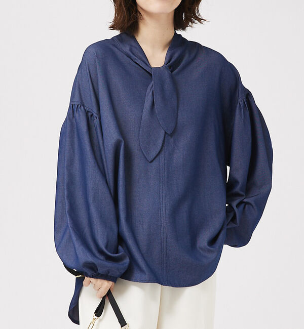 abahouse mavie「ボウタイデニムシャツ」|シャツ・ブラウス|ネイビー