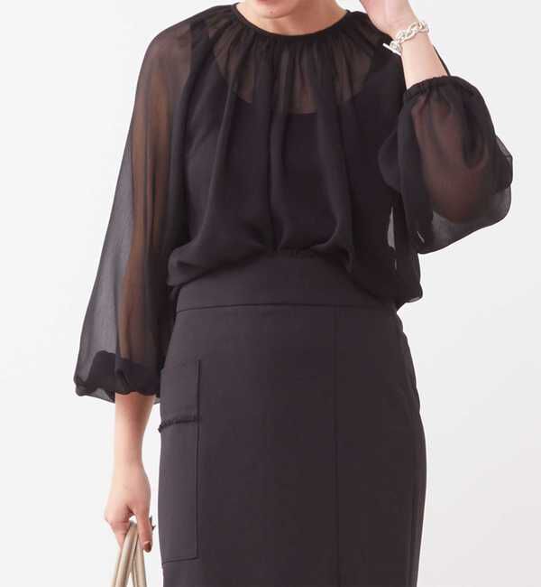 Liesse「シアーギャザーブラウス」|シャツ・ブラウス|ブラック