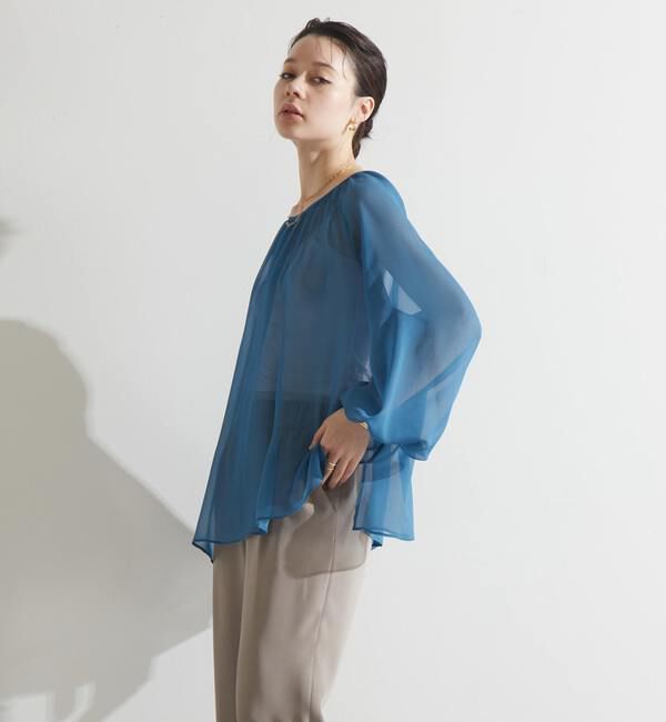 Liesse「シアーギャザーブラウス」|シャツ・ブラウス|ターコイズ