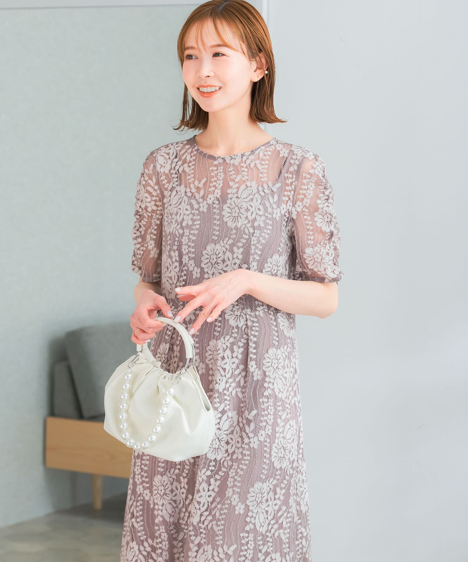 URBAN RESEARCH ROSSO「kaene　配色レースエプロンドレス」|ワンピース|