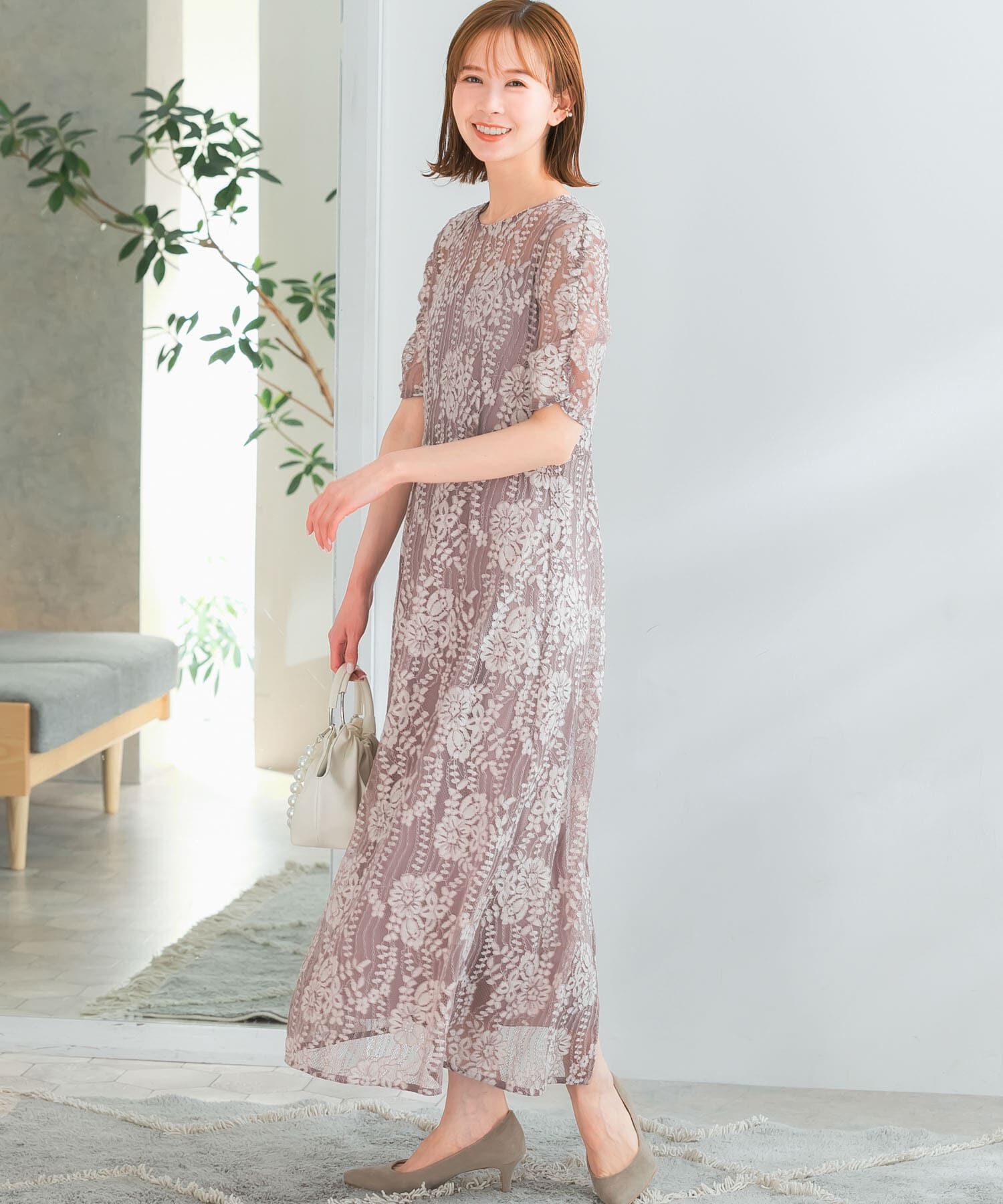 URBAN RESEARCH ROSSO「kaene　配色レースエプロンドレス」|ワンピース|