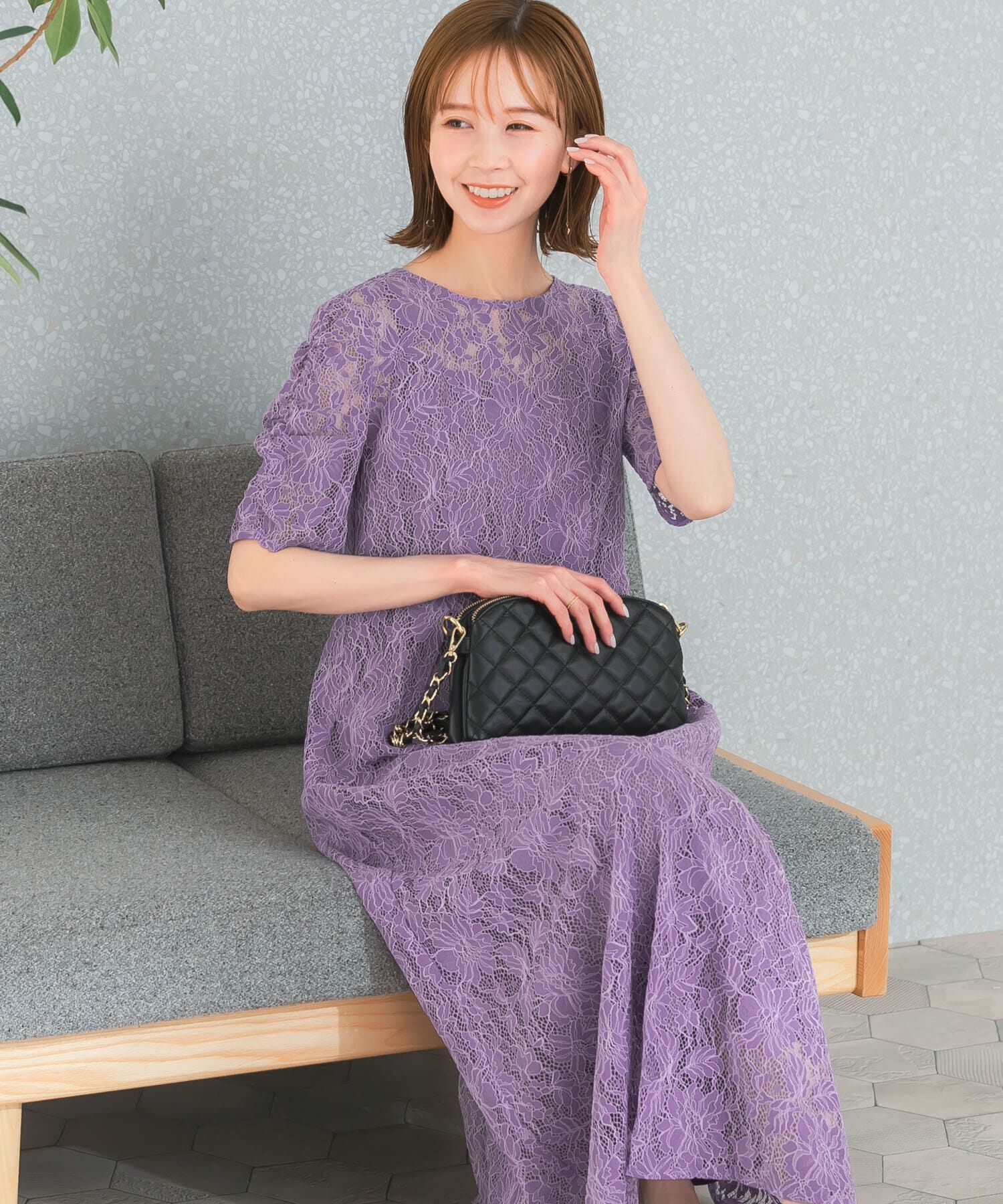 URBAN RESEARCH ROSSO「kaene　配色レースエプロンドレス」|ワンピース|パープル系その他