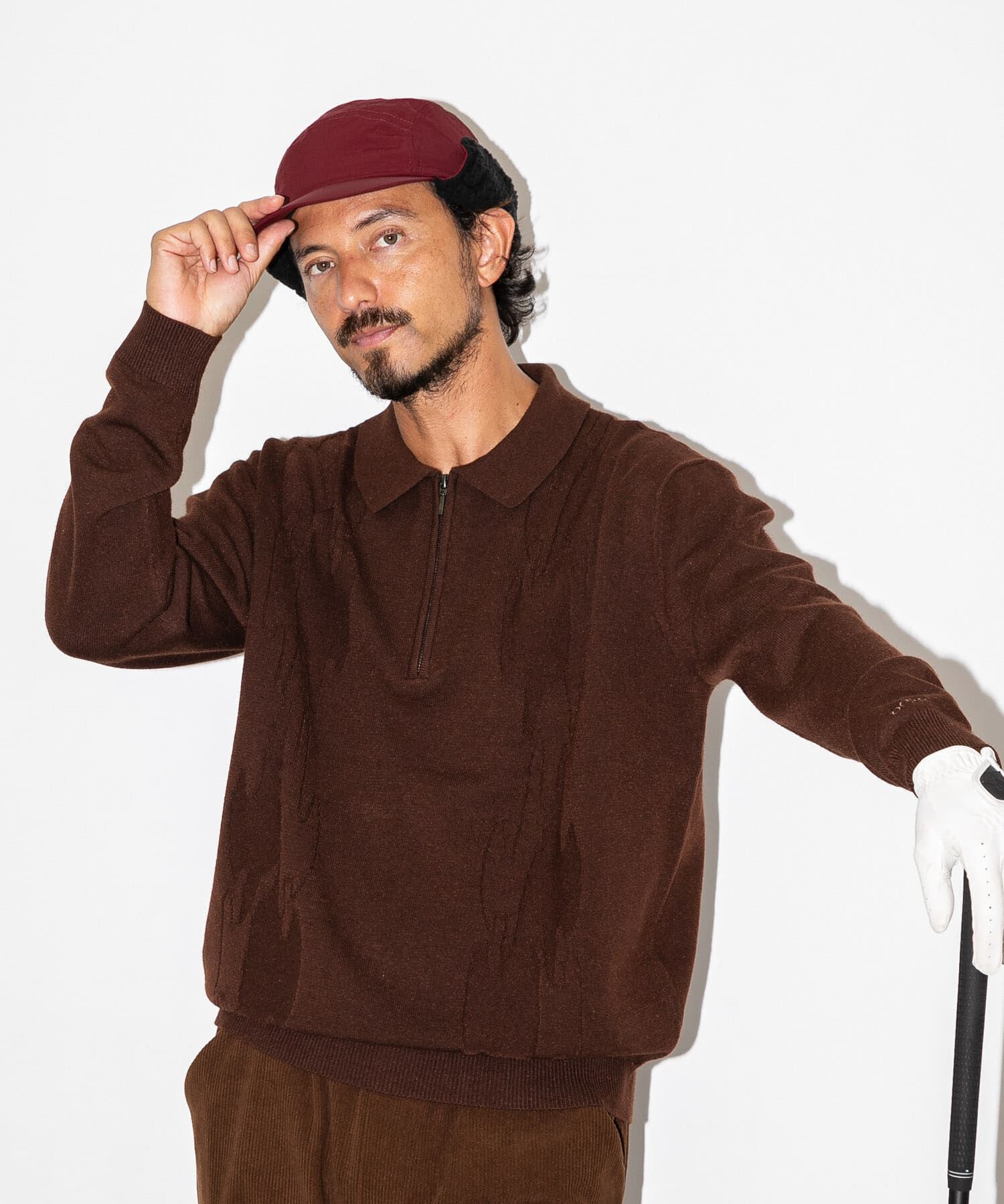 Sonny Label 「OOPS　ケーブル襟付きニットポロシャツ」|ニット・セーター|ブラウン