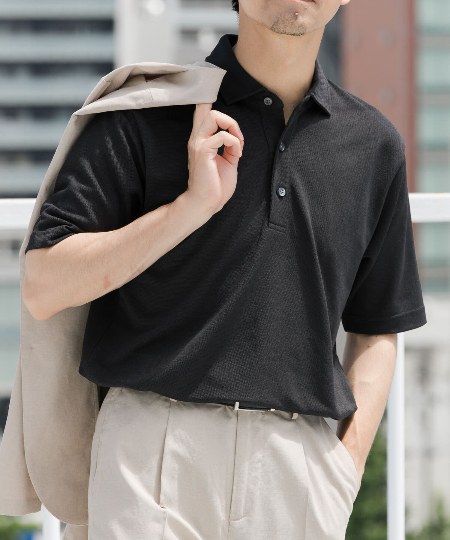 URBAN RESEARCH ROSSO「『WEB限定』『XLサイズあり』 リネン混カノコポロシャツ」|ポロシャツ|ブラック