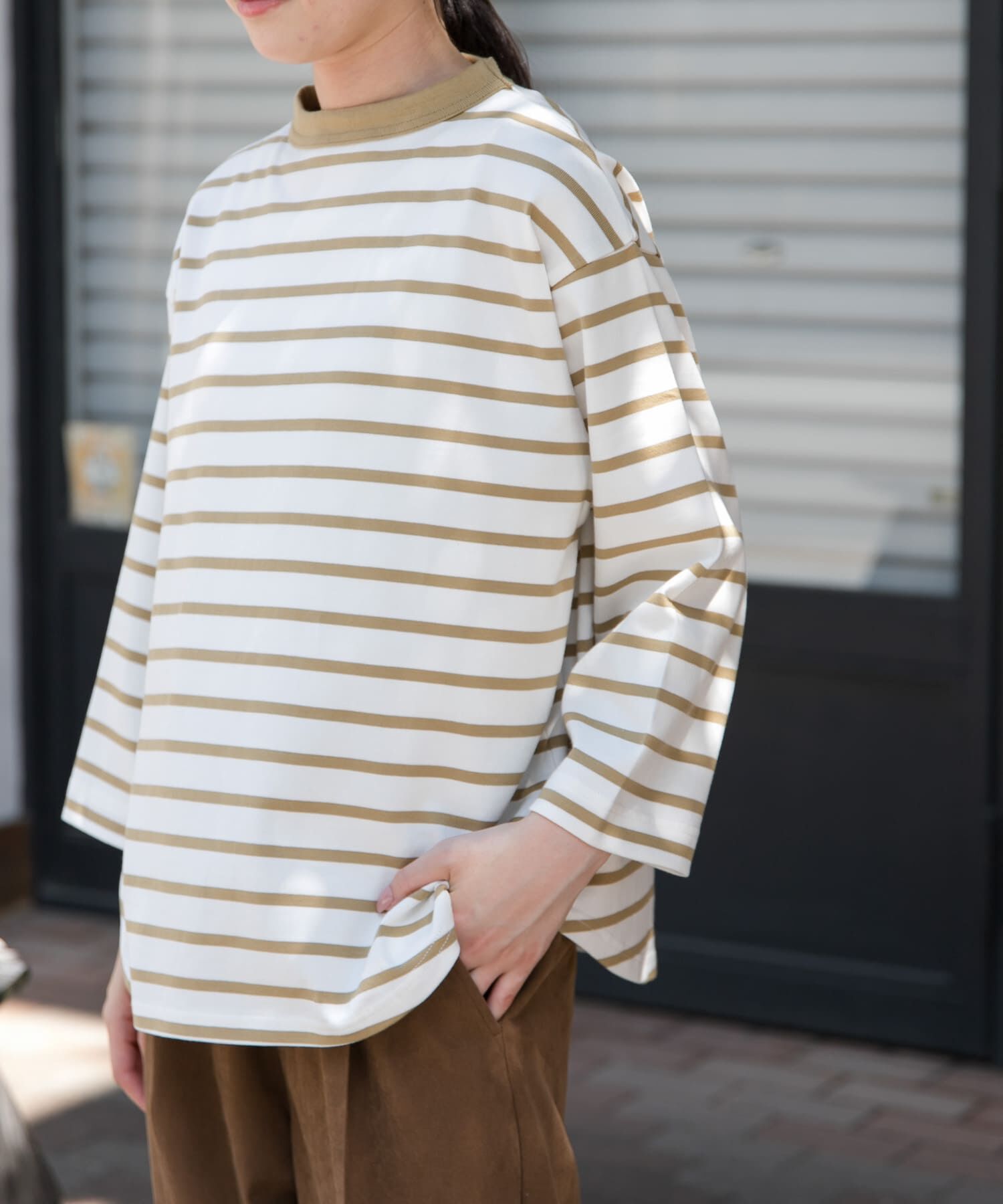 URBAN RESEARCH DOORS「FORK&SPOON　ボトルネック8分袖Tシャツ」|Tシャツ・カットソー|ベージュ系その他