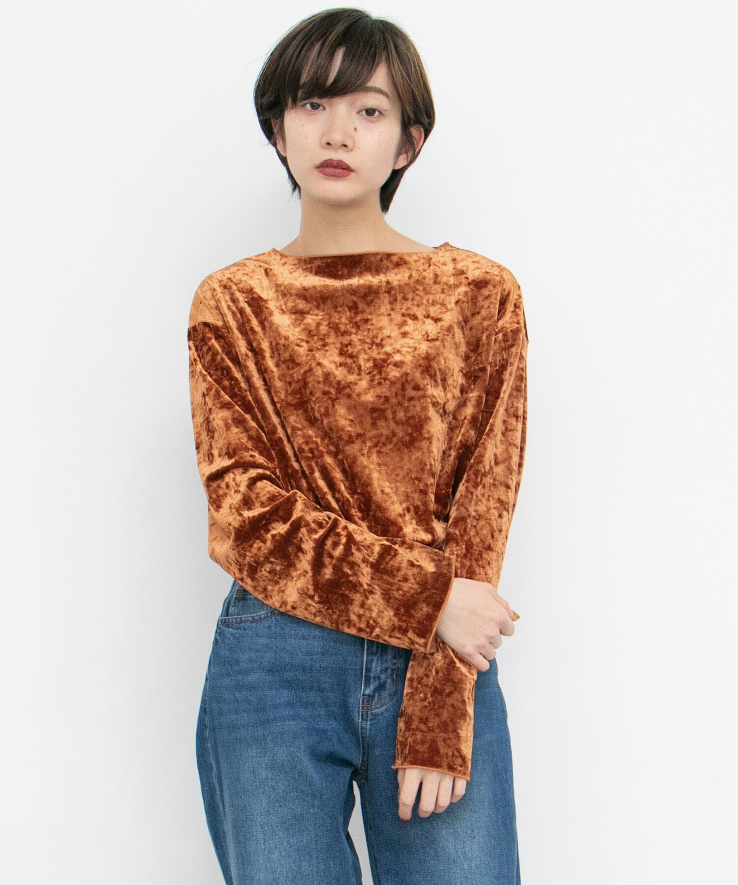  「クラッシュベロアプルオーバー&there4;」|Tシャツ・カットソー|ブラウン