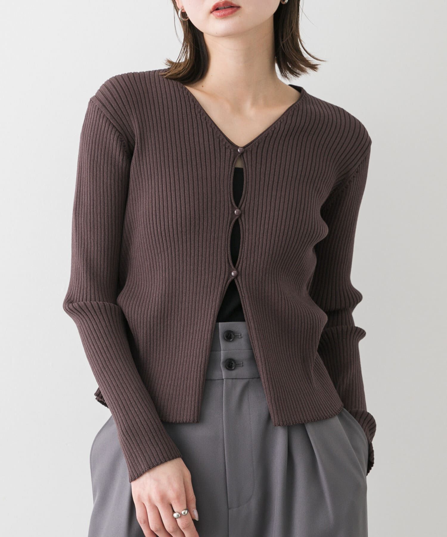 SENSE OF PLACE by URBAN RESEARCH「サイドタックコンパクトリブカーディガン」|カーディガン|ブラウン